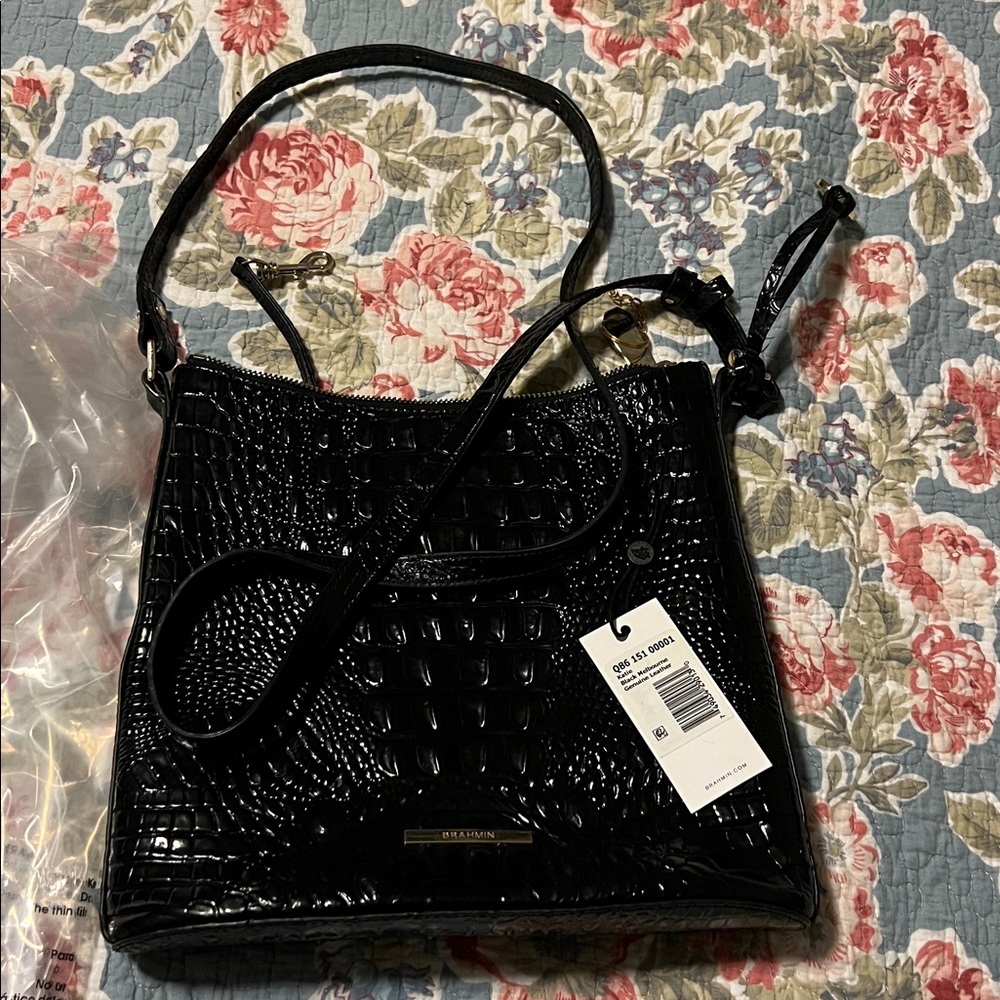 Brahmin Katie Black Melbourne Zip Top Crossbody Bag